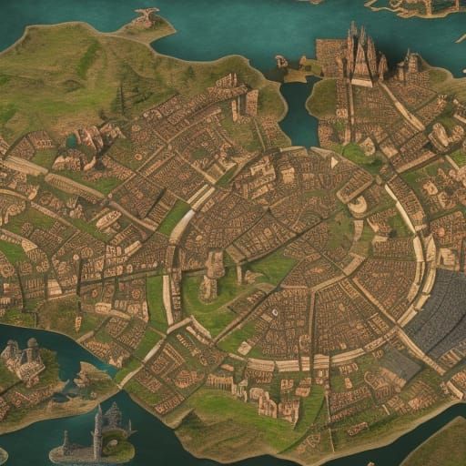 Detailed Medieval City Map Concept Art
