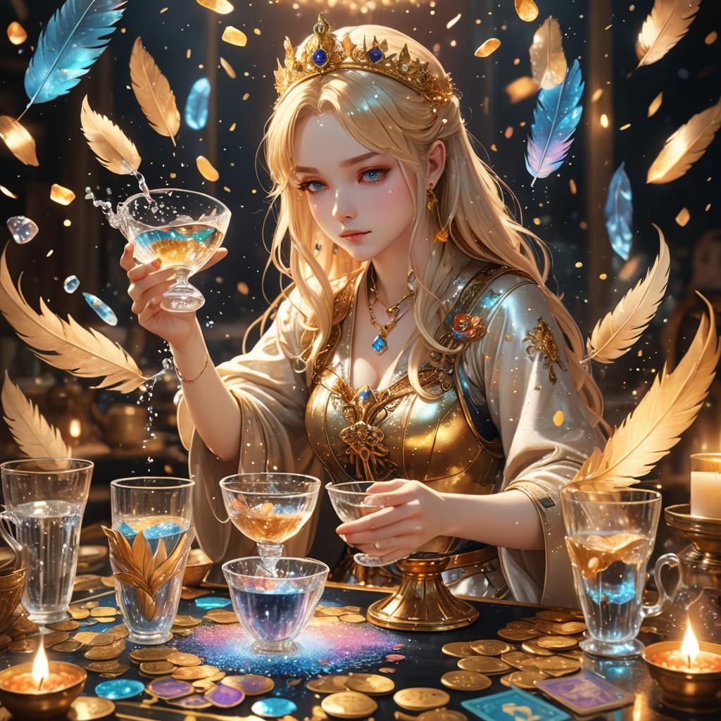 Ornate Anime Queen Pouring Water in 3D