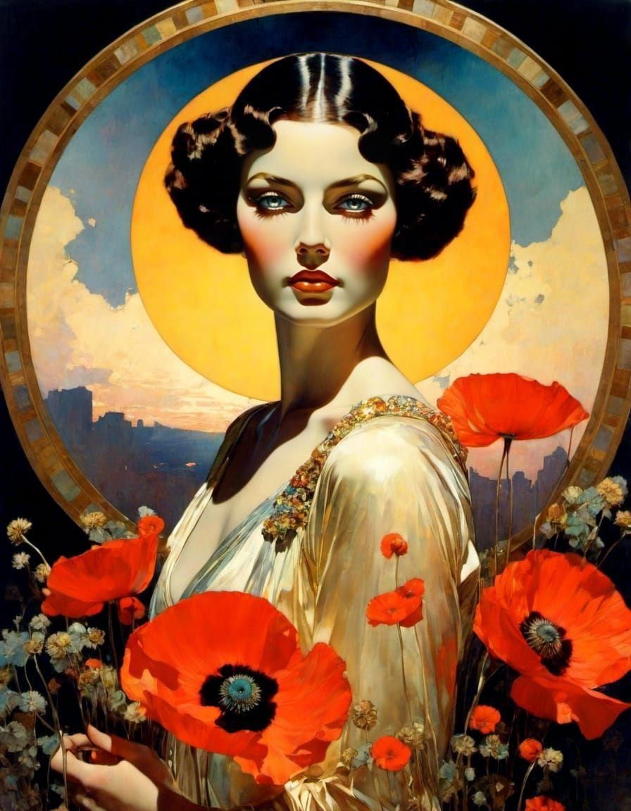 Olga Portrait with Golden Shimmer in Classic Style