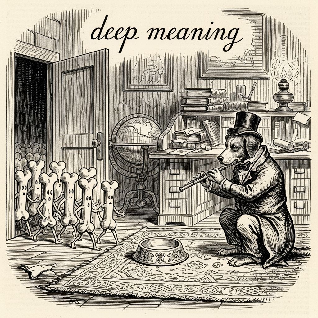 Satirical Dog Cartoon Attracting Treats in 19th-Century Styl...