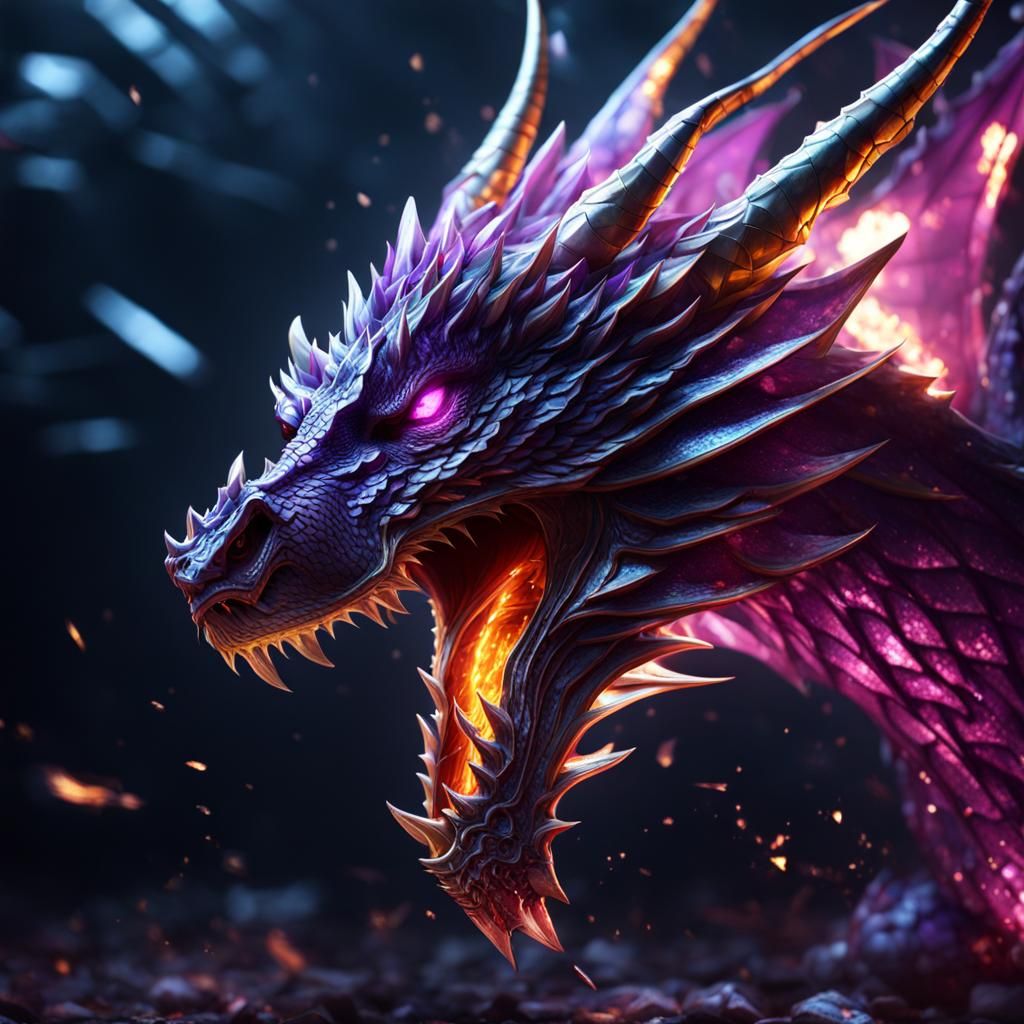 Armored Purple Dragon Running in the Dark