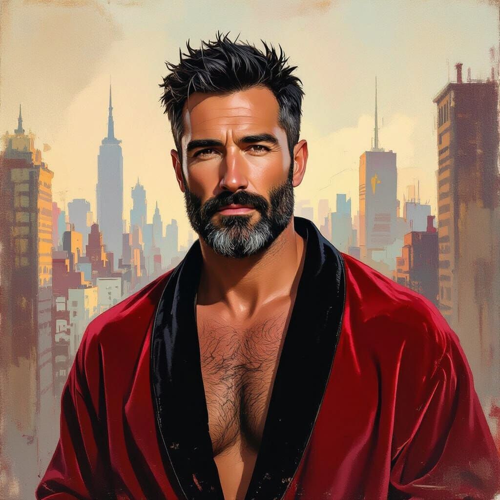 Rugged Man in Velvet Robe: Impressionist Portrait