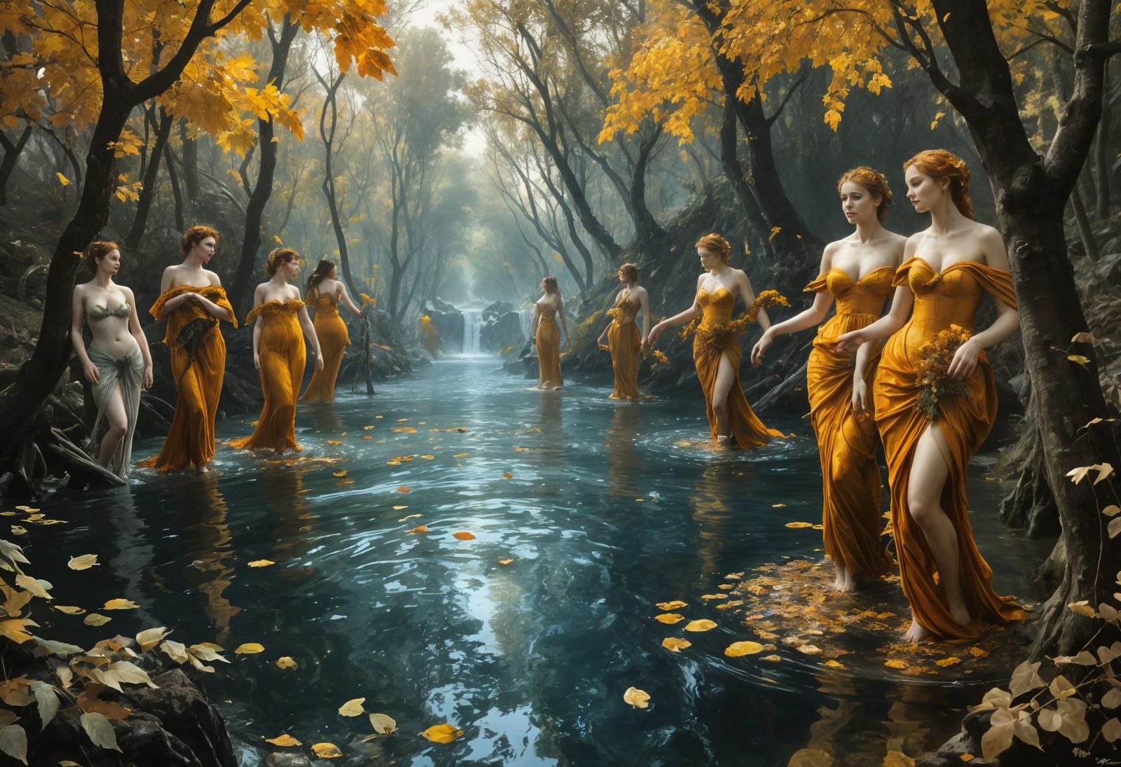 Naiads Emerge from Autumn Waters in Renaissance Style