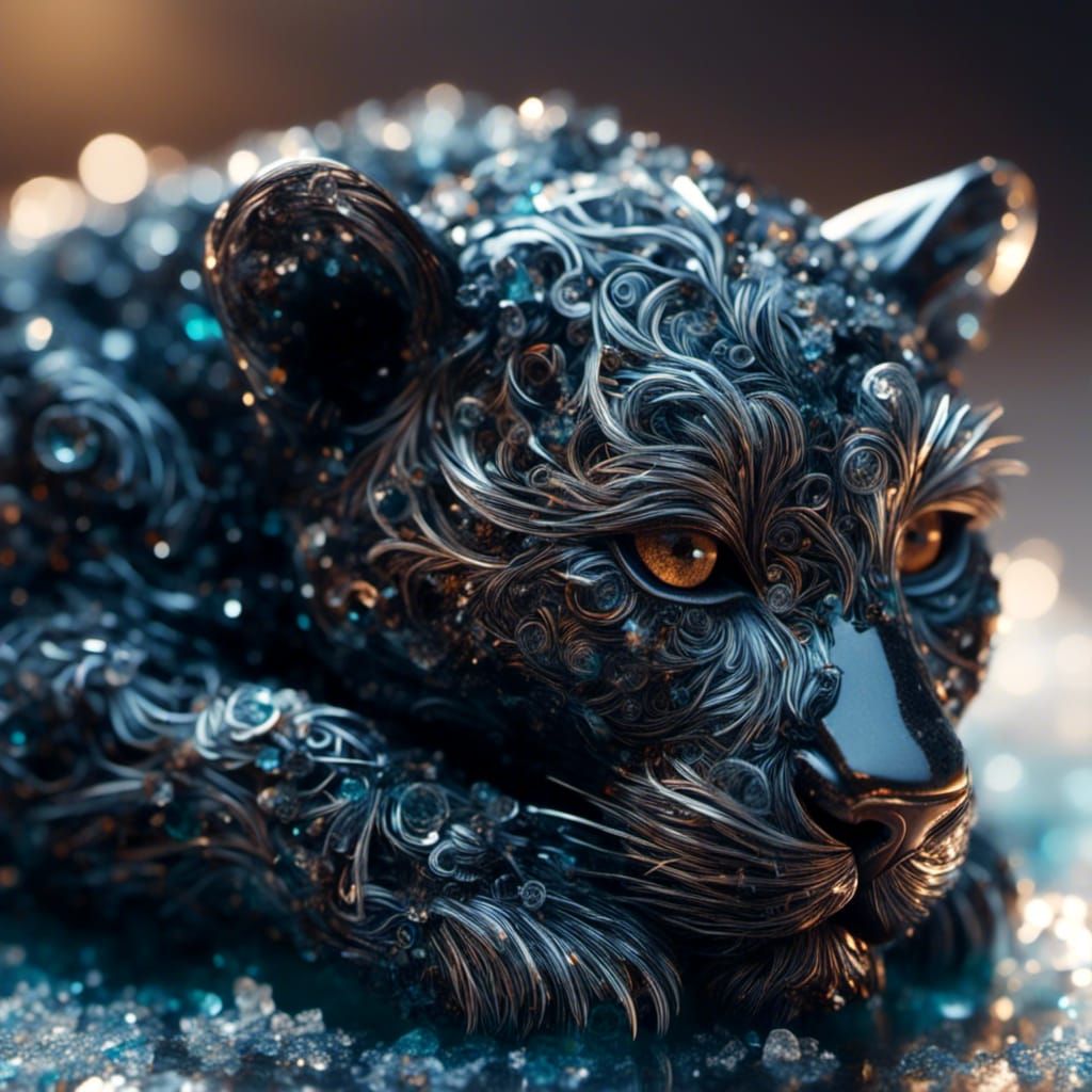 Surreal Black Leopard Cub Emerges from Crystal Clear Shadows