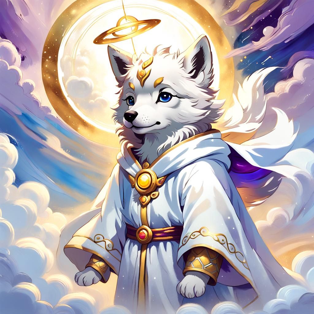 Angel Wolf Pup in Whimsical Fantasy Art