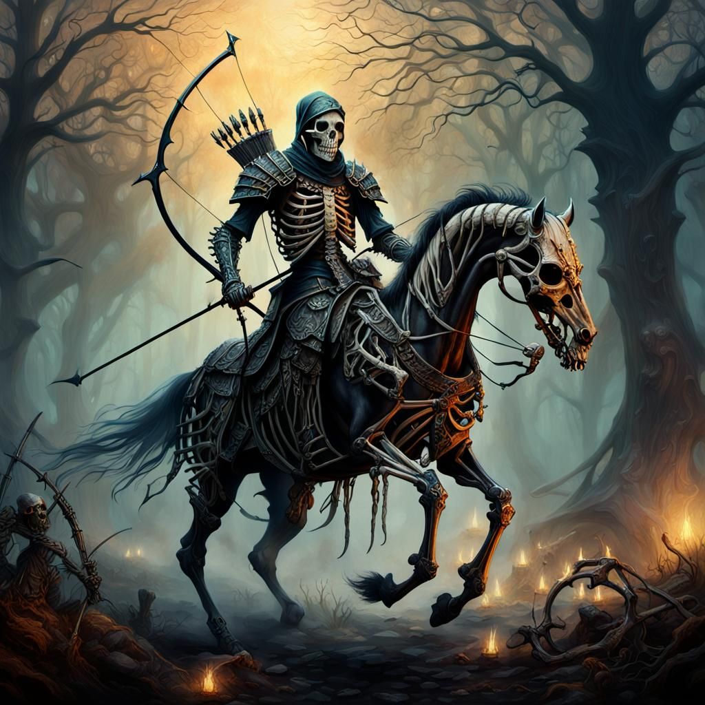 Skeleton Archer on Undead Horse in Dark Fantasy