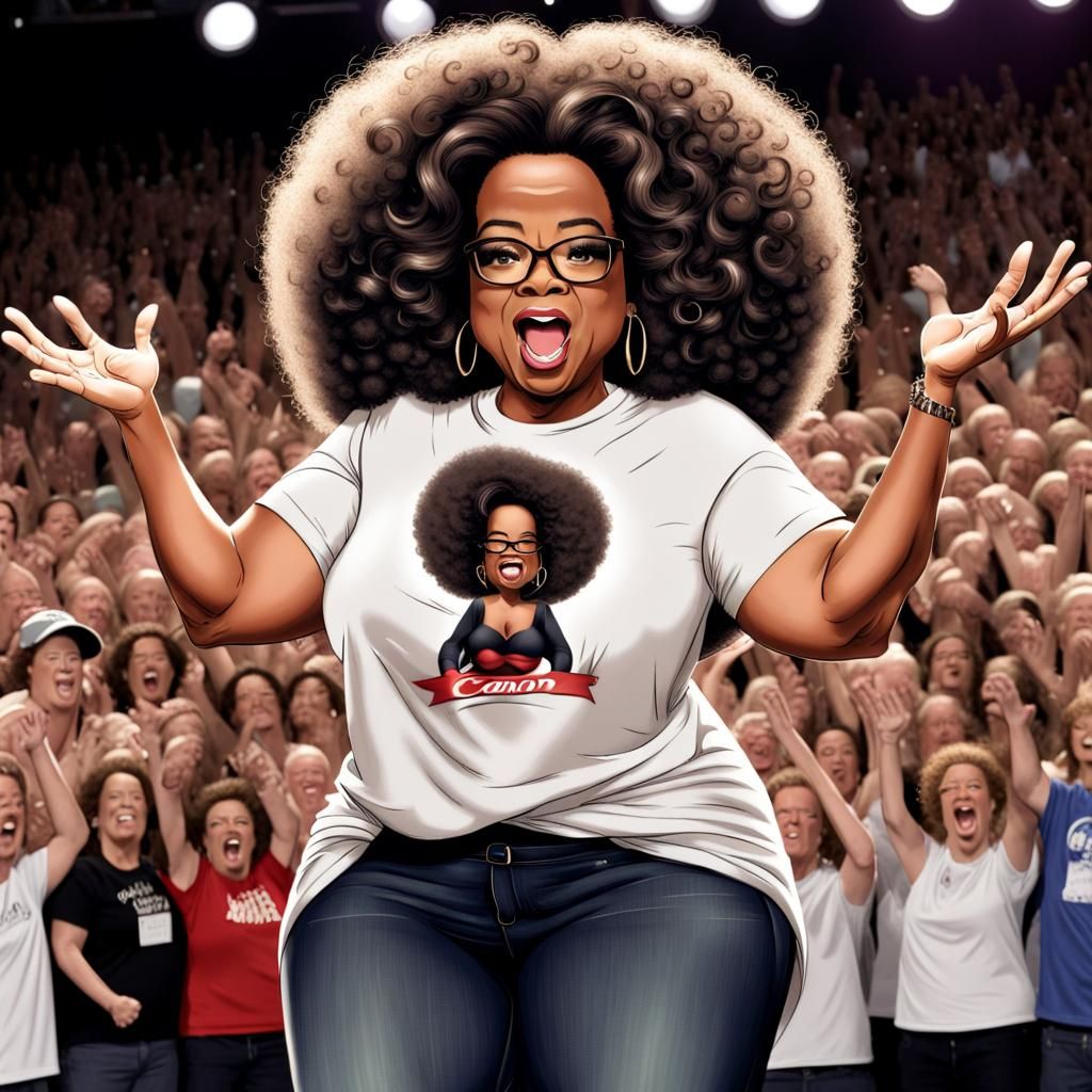 Caricature of Oprah with T-Shirt Cannon