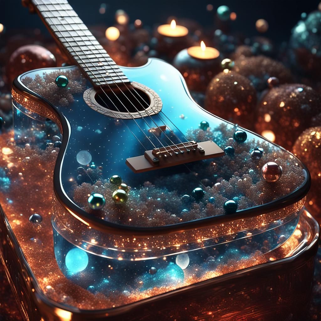 Icy Guitar Terrarium: Shimmering Ornaments and Glass
