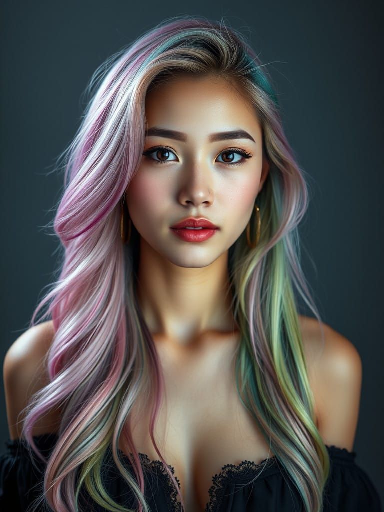 Vibrant Pastel Goth Beauty in Studio Lighting