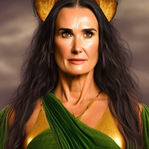 Evil Ancient Witch with Green Gold Dress