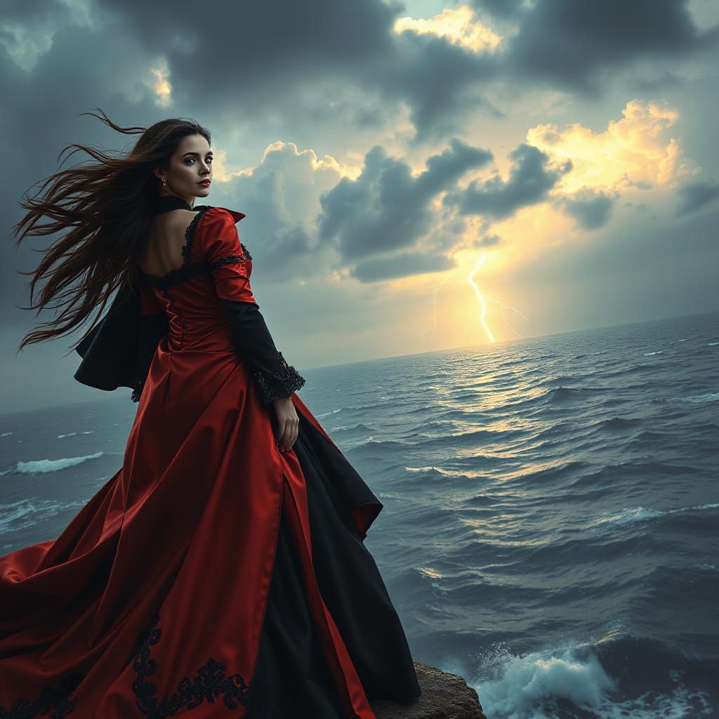 Gothic Princess Defies the Stormy Sea