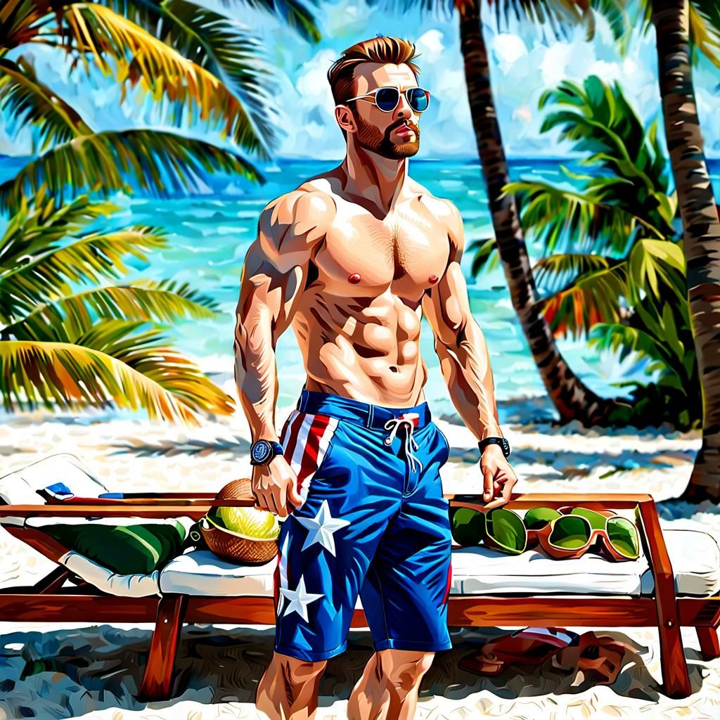 Captain America Enjoying The Hot Sun In Bahamas