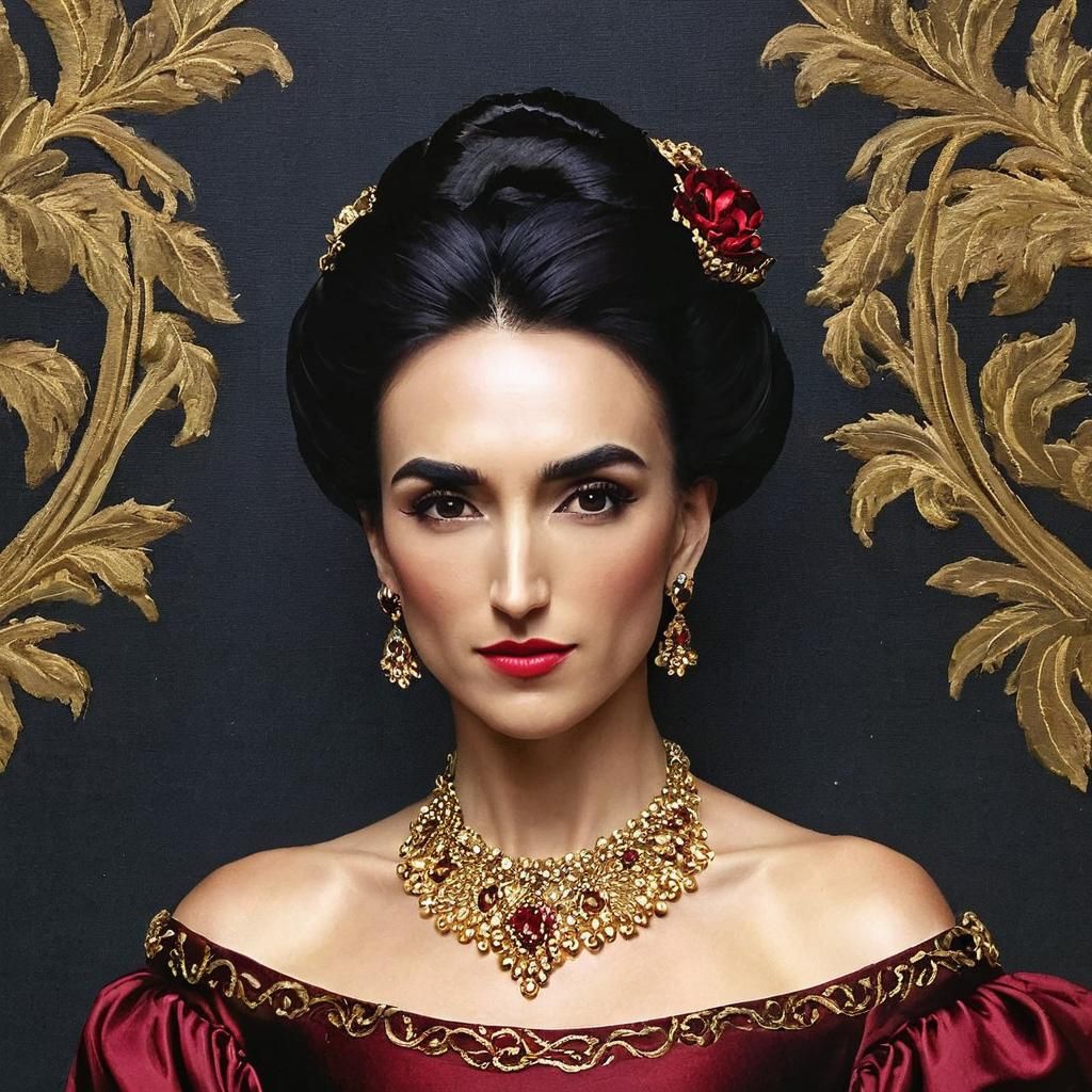 Elegant Woman in Sumptuous Gown: Oil Painting Portrait