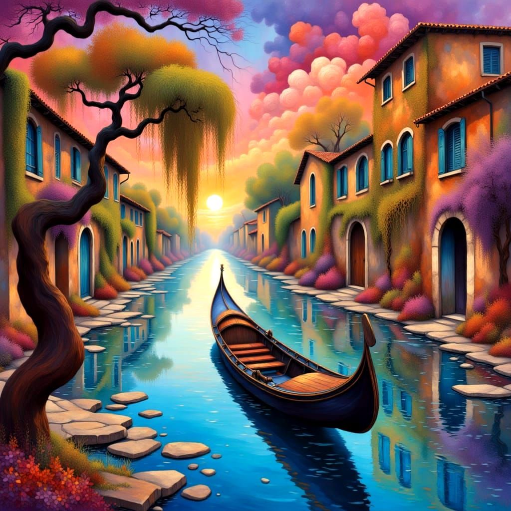 Photorealistic Venetian Gondola in Sunset Splendor