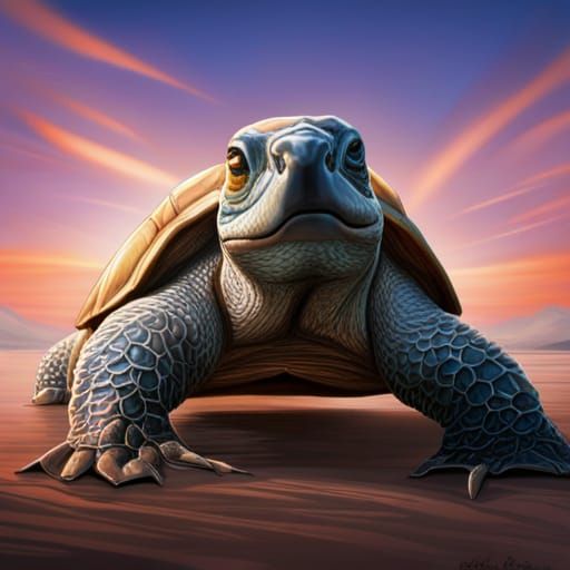 Hyperrealistic Tortoise Portrait in Splash Art Style