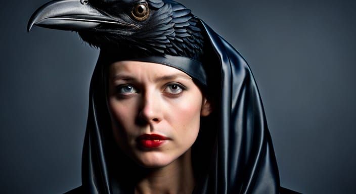 Woman with Raven Head Surreal Portrait