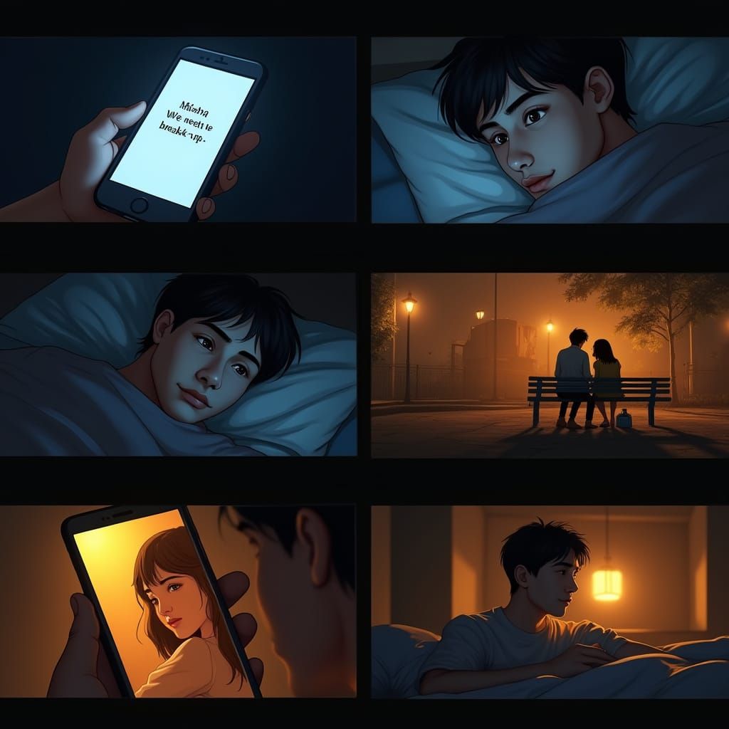 Storyboard Sequence of Memories and SMS in Warm Lighting