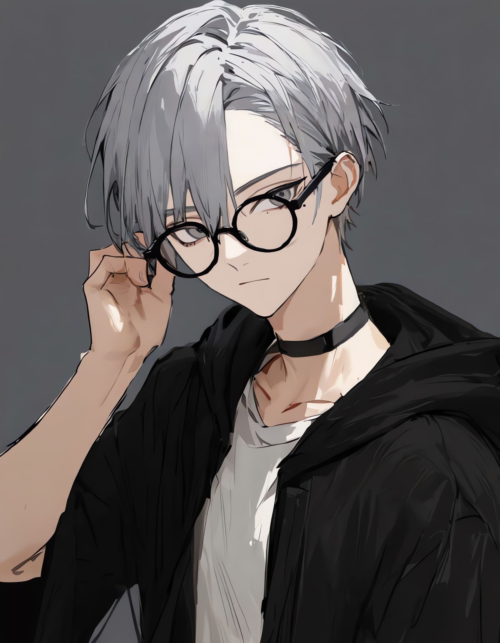 Impasto Portrait of Bishounen Adjusting Glasses