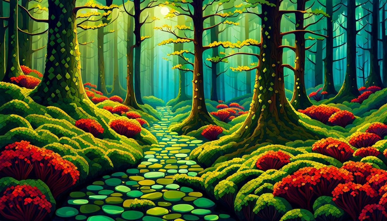 Vibrant Mosaic of a Lush Moss Forest