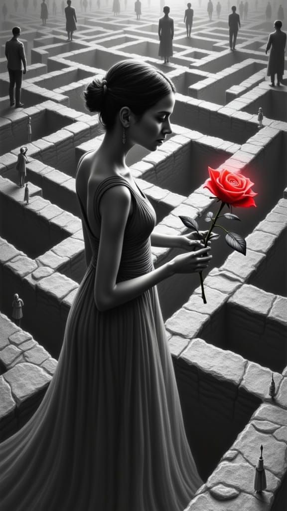 <lora:Graphite Rose 1:1.0>  Woman in Escher city's Labyrinth...