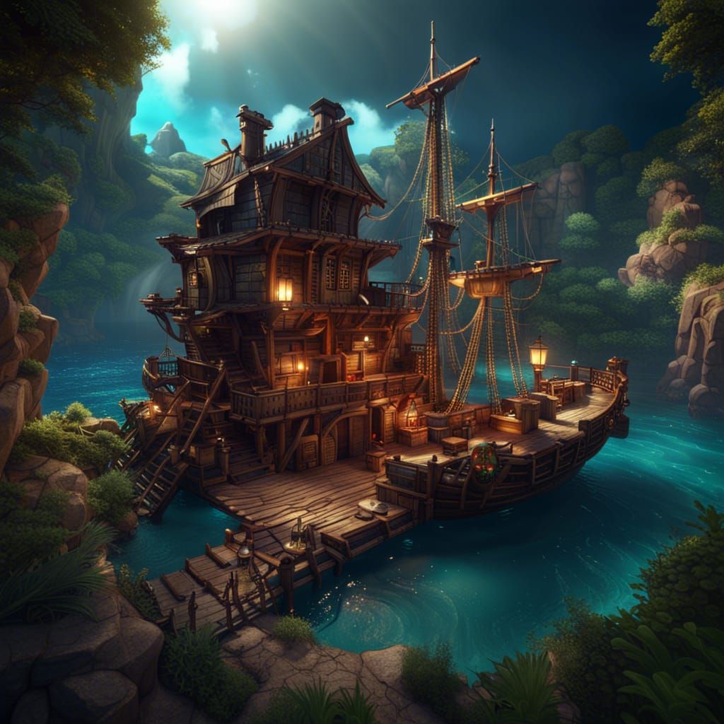 Utopian Pirate Hideout Concept Art in 8K