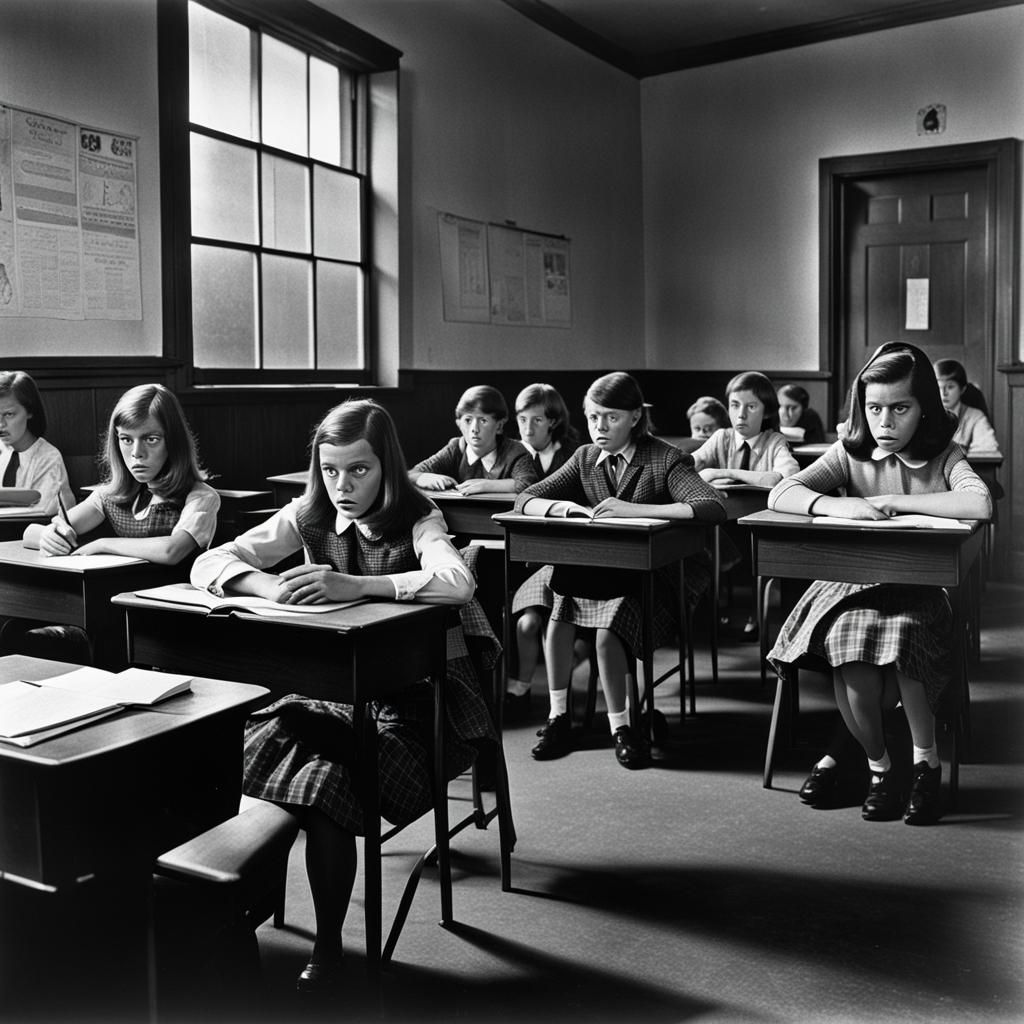Sinister Catholic School Classroom Scene in 1960s