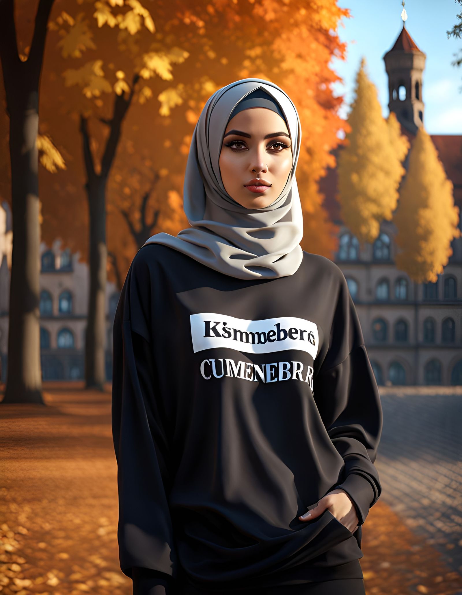 Stunning Hijabi Girl in Autumn Nuremberg: 8K Digital Art