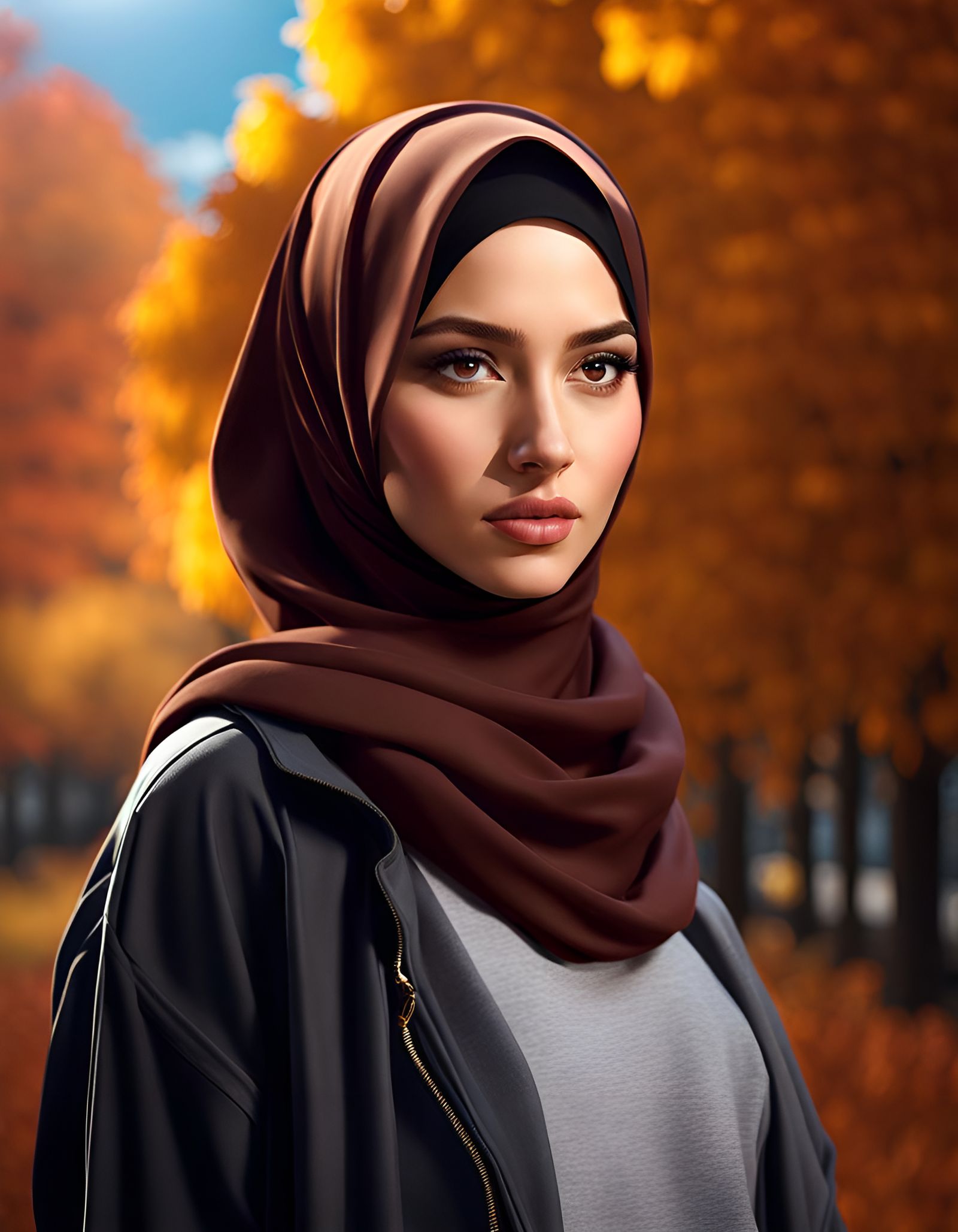 Stunning Hijabi Girl in Autumn Nuremberg: Digital Art