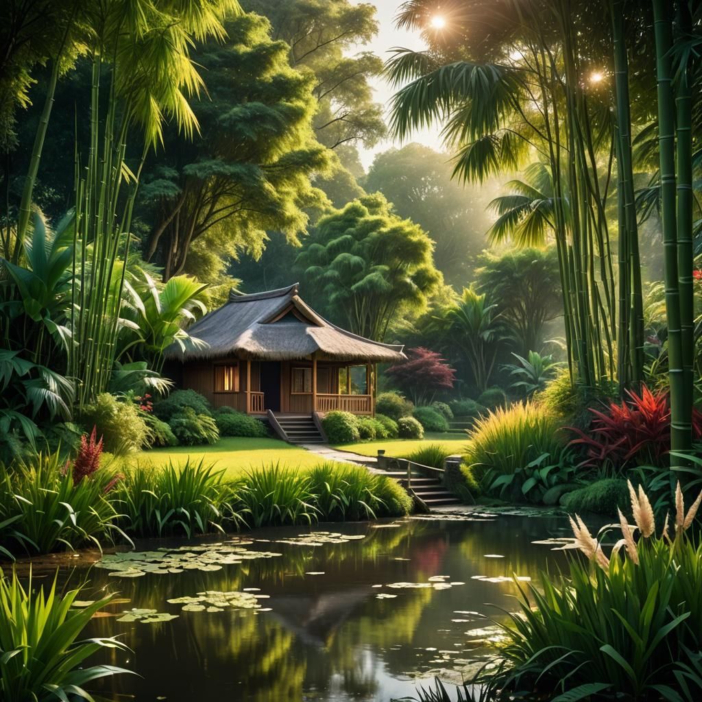 Serene English Garden in a Digital Matte Painting