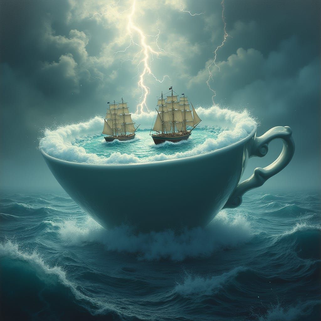 Giant Teacup Storm at Sea with Ships