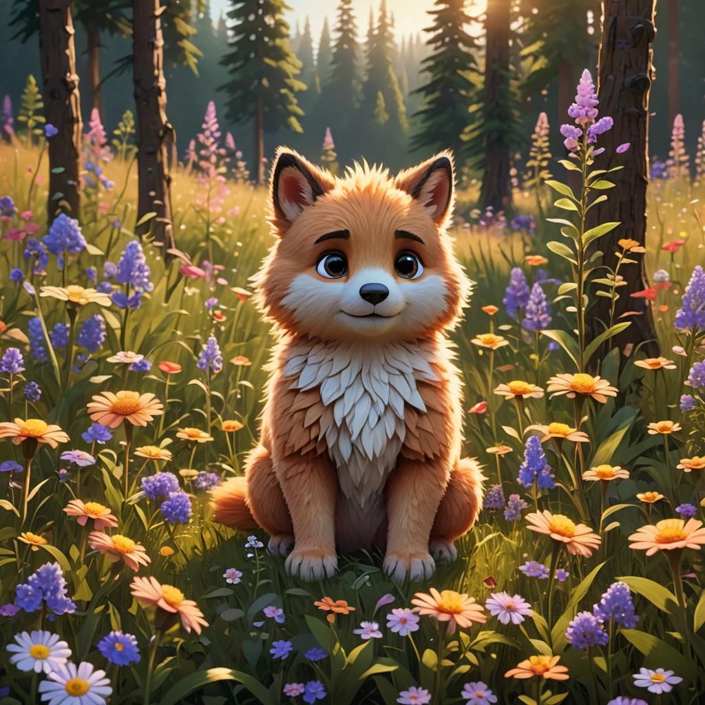 Adorable Fluffy Creature in Wildflower Field