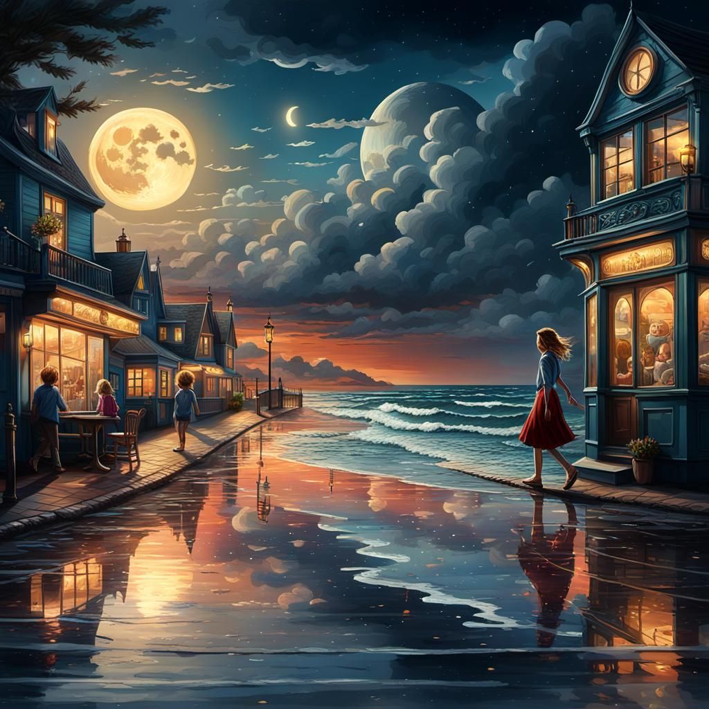 Seaside Boulevard at Dusk: Fantasy Concept Art