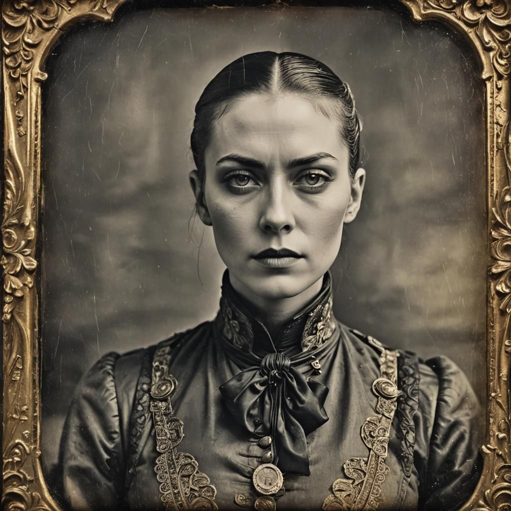 Cyberpunk Soldier in Steampunk Daguerreotype Style