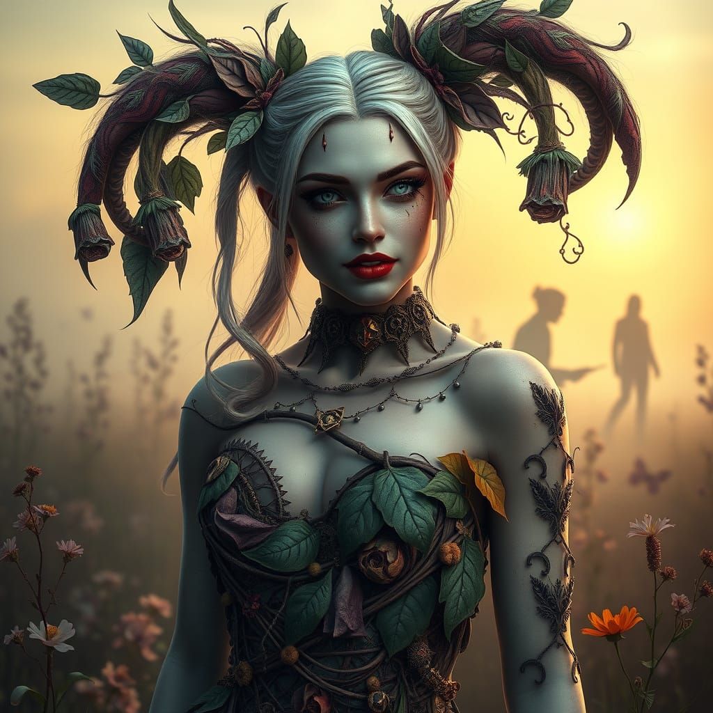 Harley Quinn in Nature Dress, Mystical Surreal Scene