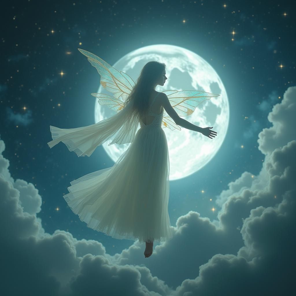 Ethereal Astral Being in Dreamy Moonlit Sky