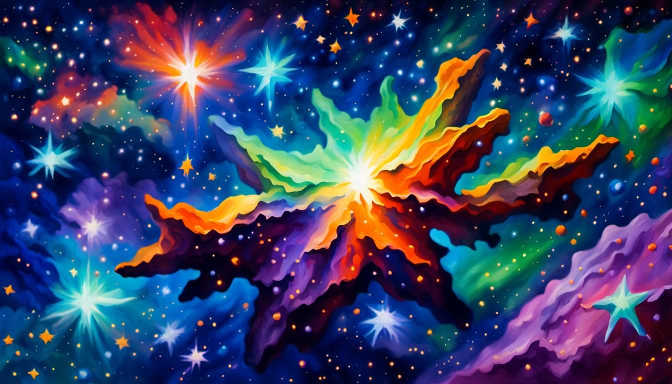 Spectacular Blue Protostar Cluster in Impasto Gouache