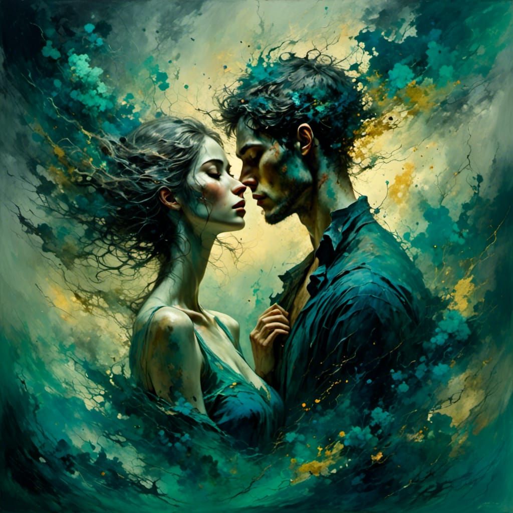 Verdant Landscape with Silhouetted Couple at Golden Hour