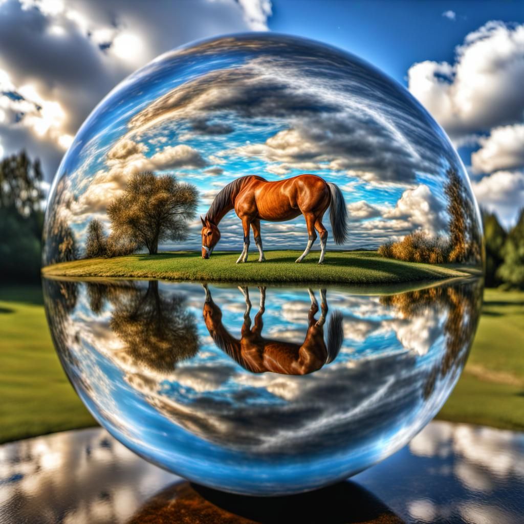 Horse in Glass Sphere: Fantasy Stained Glass Illustration