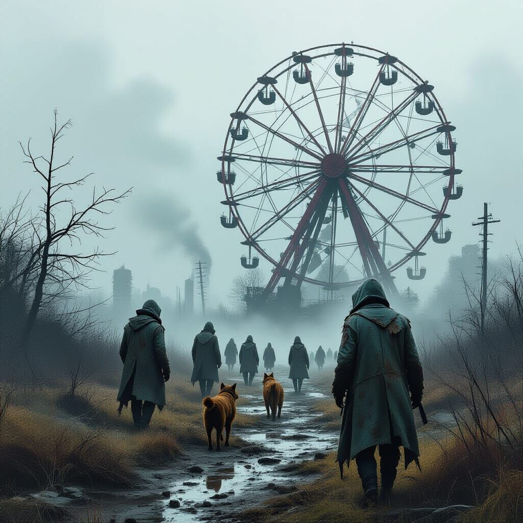 Post-Apocalyptic Dogs Roam Chernobyl, Digital Painting Style
