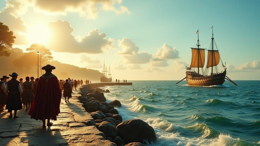Epic 1492 Voyage Panorama: Columbus's Historic Departure fro...