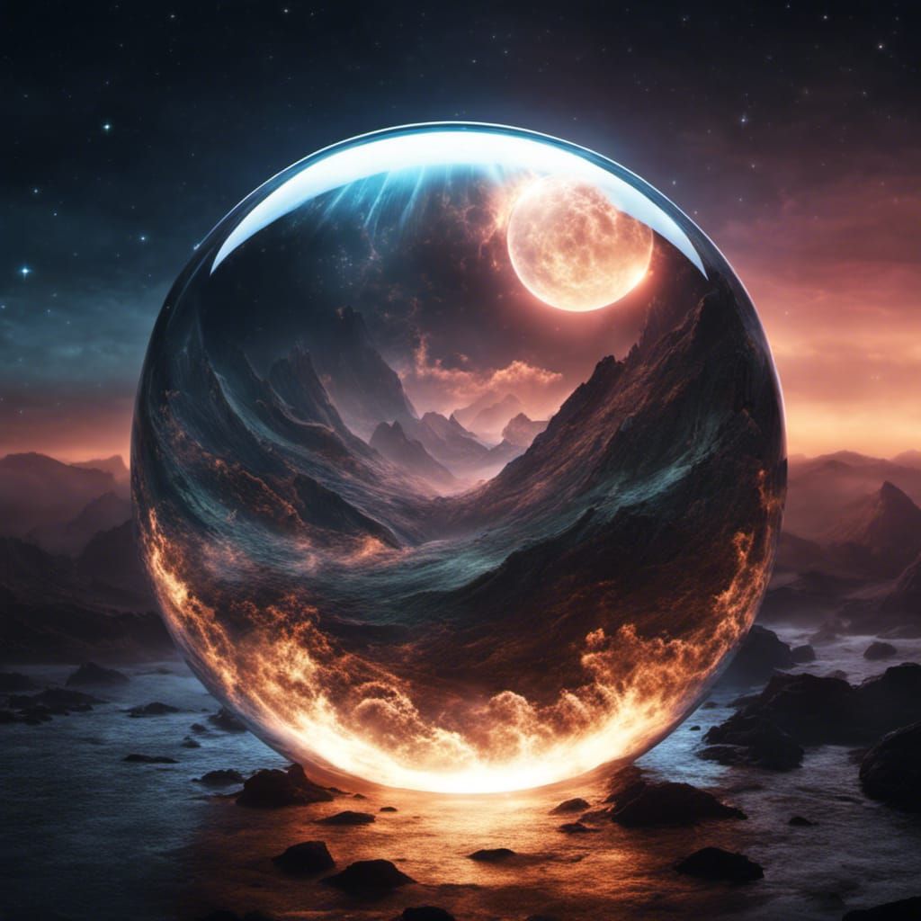 Cosmic Night Landscape Inside Glass Sphere