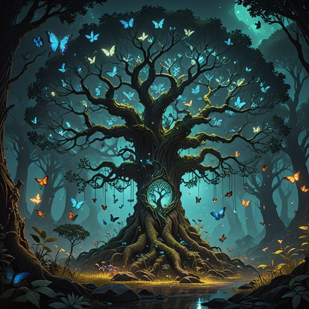 Ethereal Bioluminescent Tree of Life in Hidden Grove