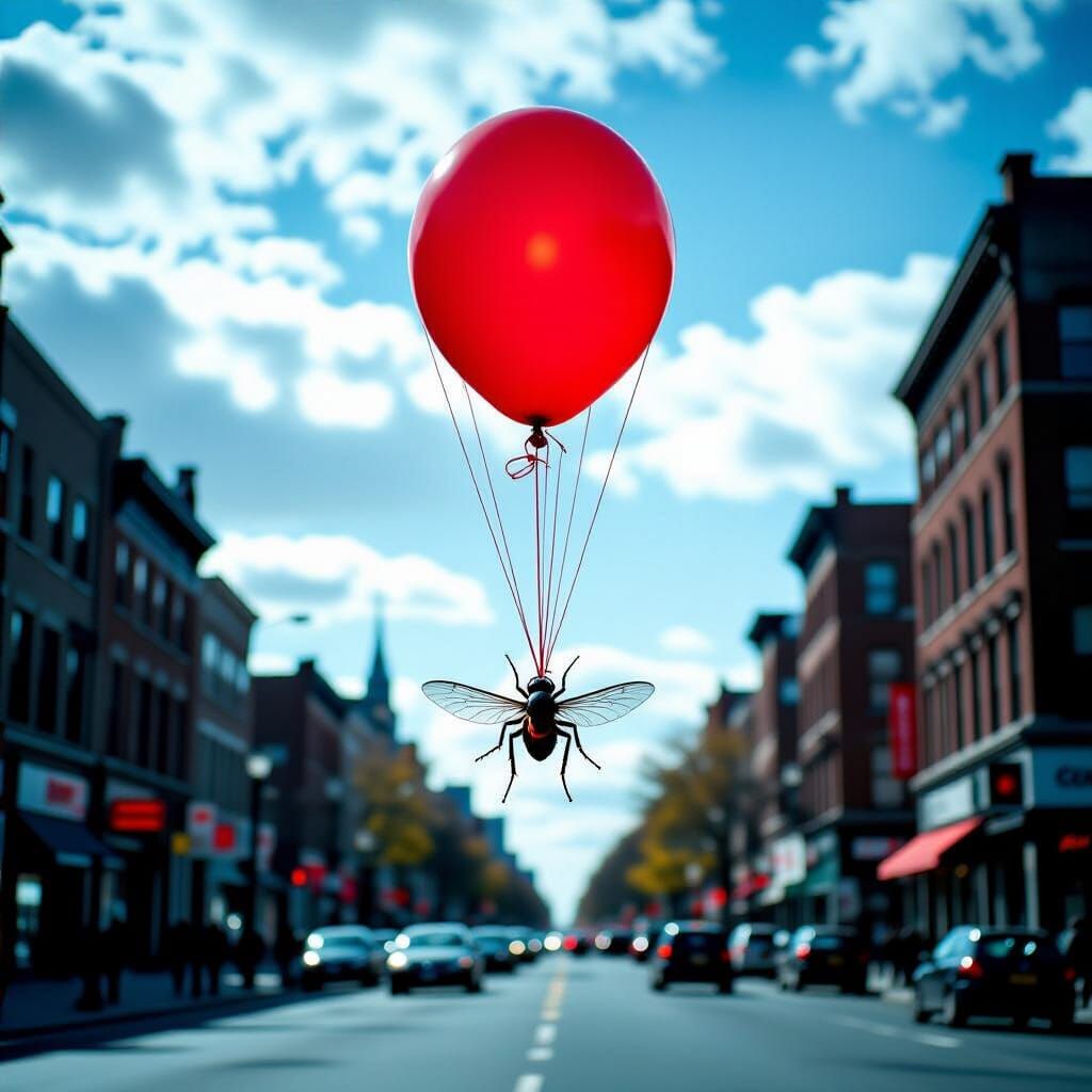 Surreal Infrared Street Scene: Fly Form Bound on Balloon