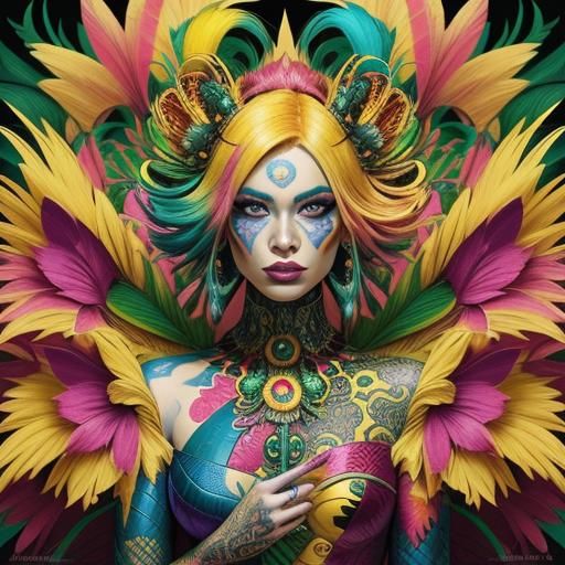 Dragon Peacock Woman Portrait in Comic Book Style