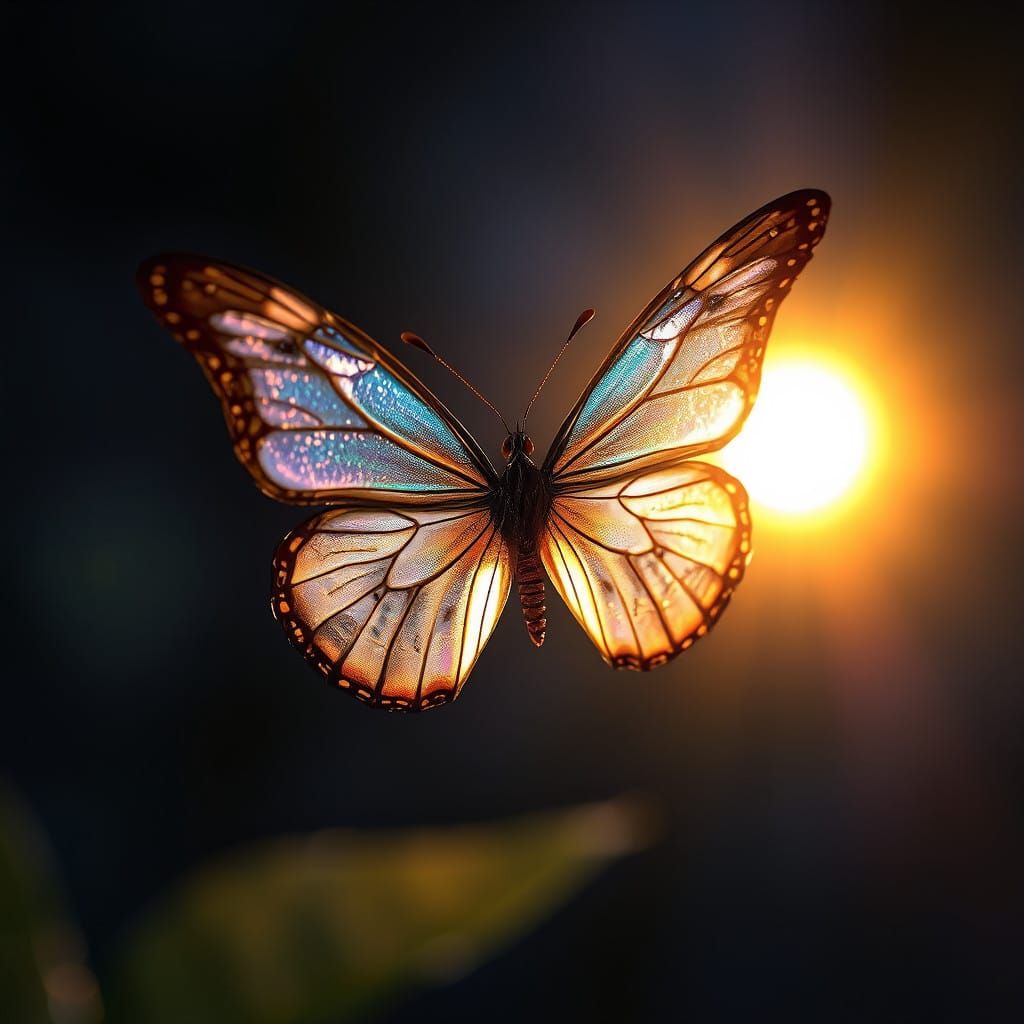 Butterfly Radiates Iridescent Glow in Warm Light