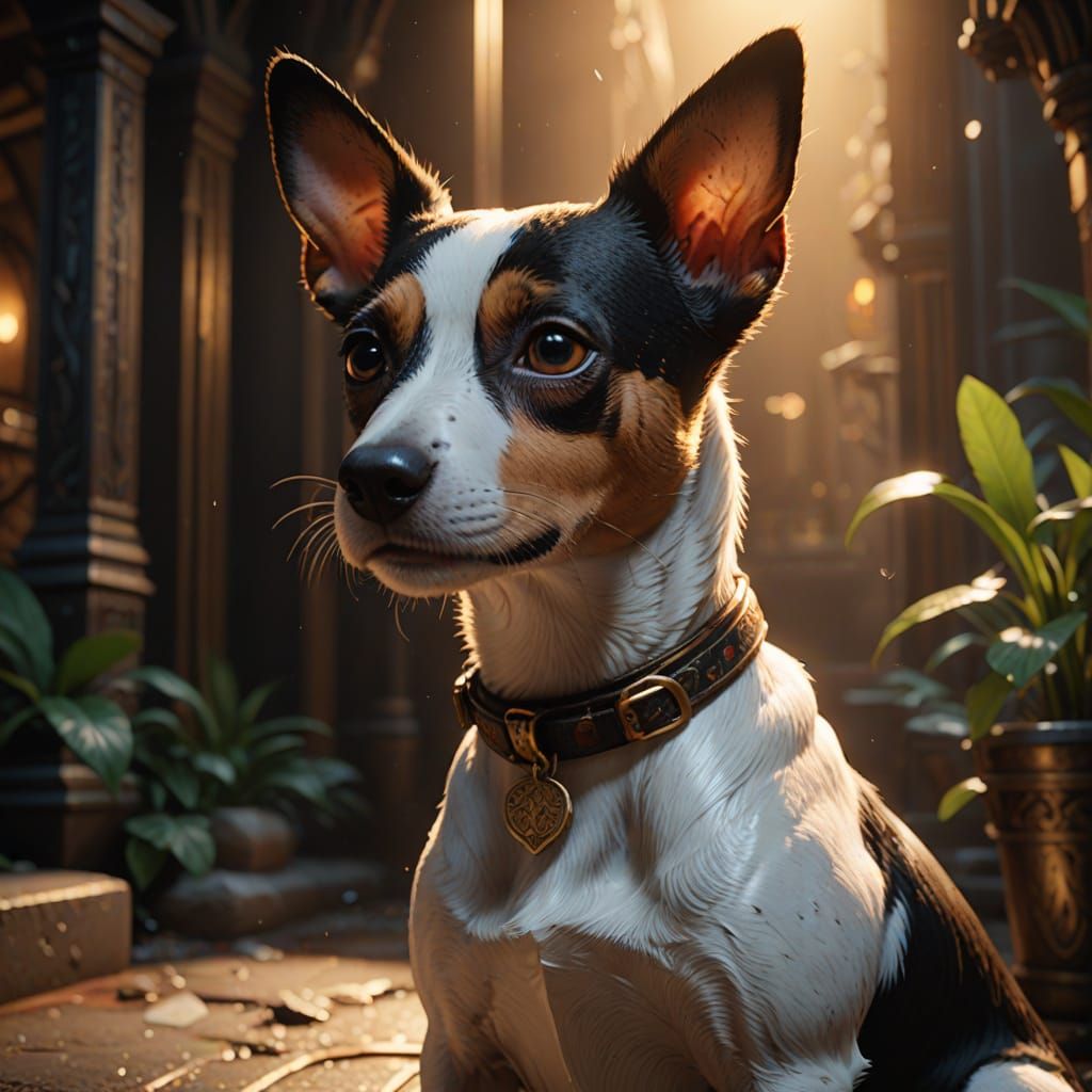 Surreal Rat Terrier Portrait in Art Nouveau Style