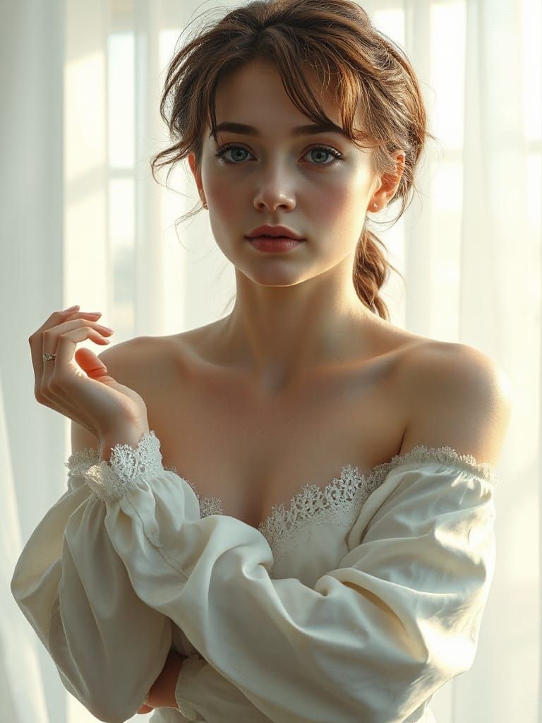 Elegant Portrait with Black Eye in Hyperrealistic Style