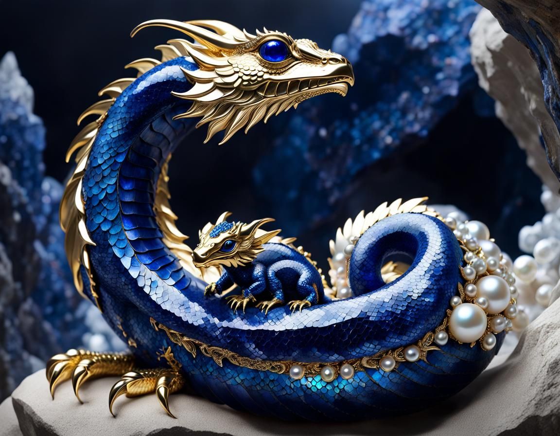 Dragon Baby with Mother in Crystalline Cave