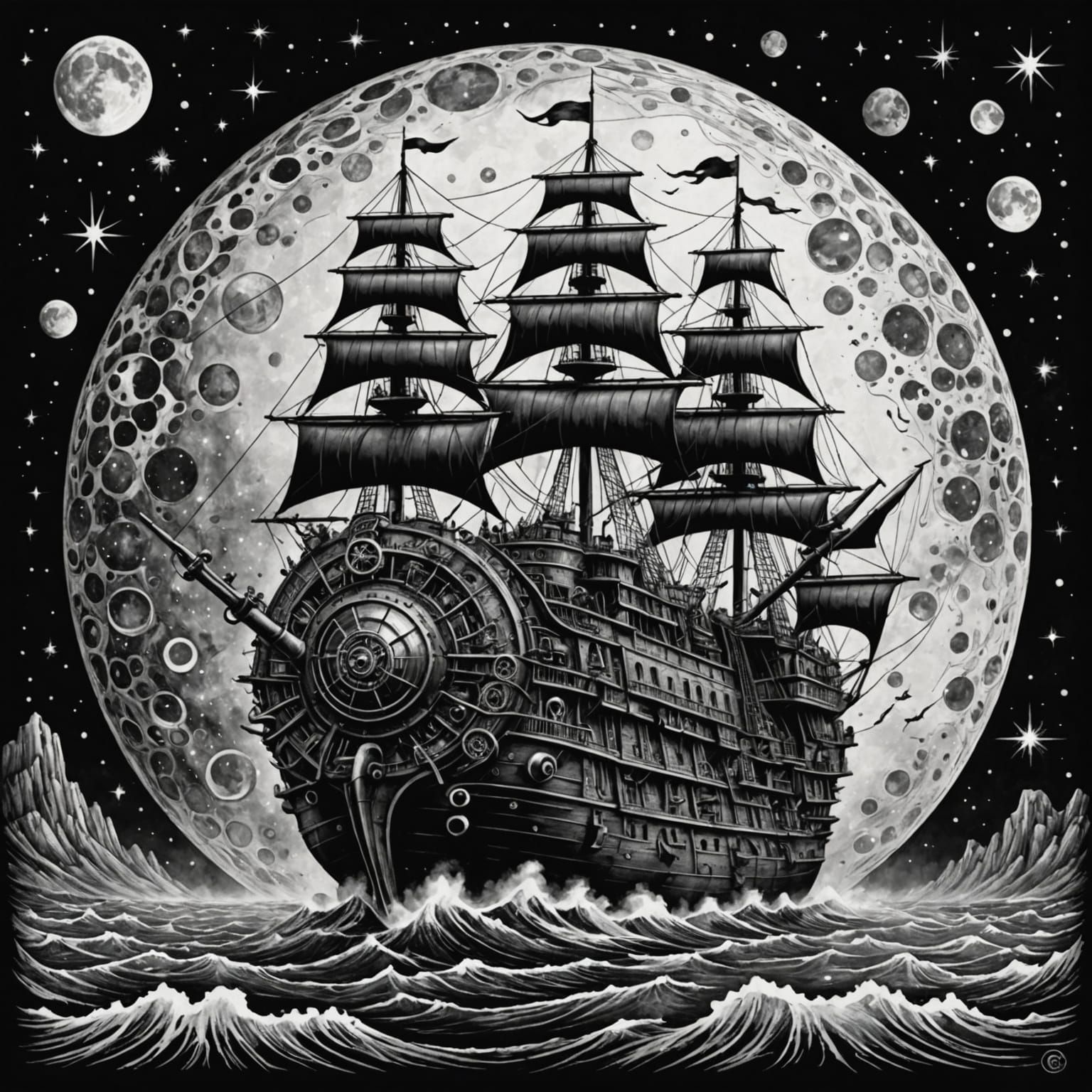 Steampunk Pirate Ship in Deep Space