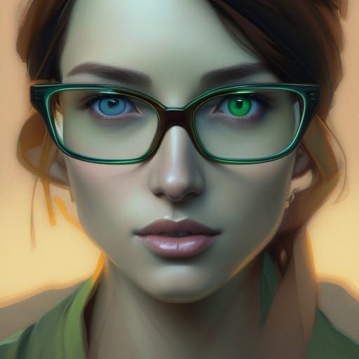 Brunette with Green Eyes: Digital Art Portrait